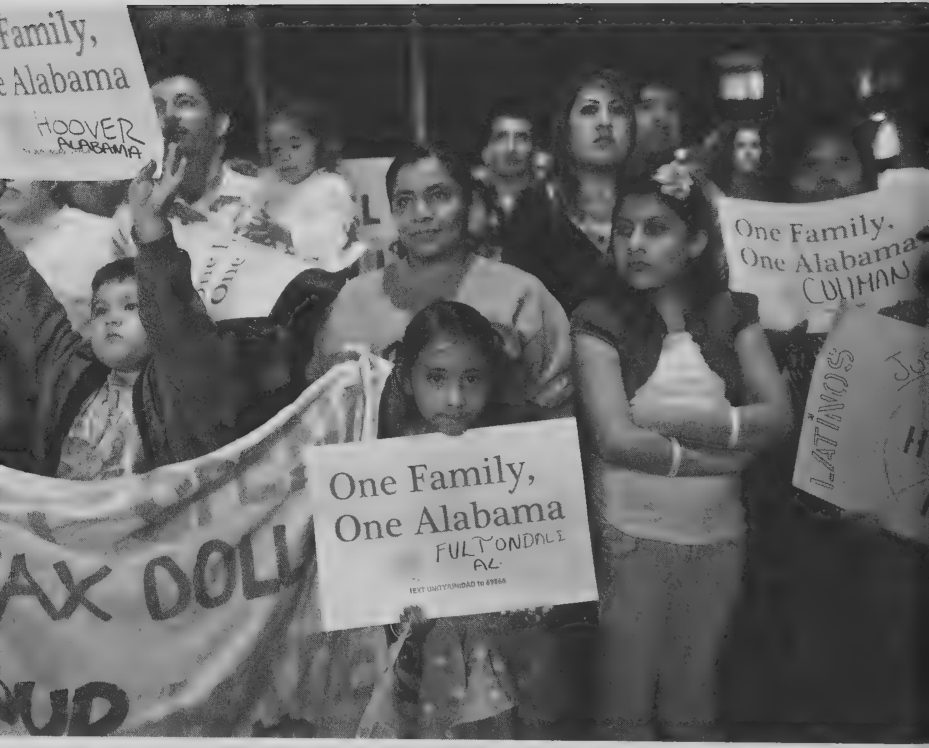 Photograph of demonstrators opposing Alabama’s law requiring schools to check students’ immigration status, Birmingham, 2011.